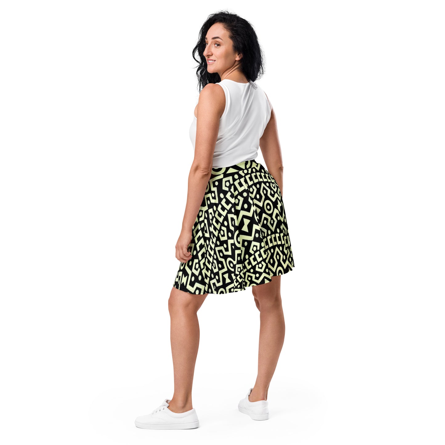 Black Cream Bogolan Ankara Skater Skirt