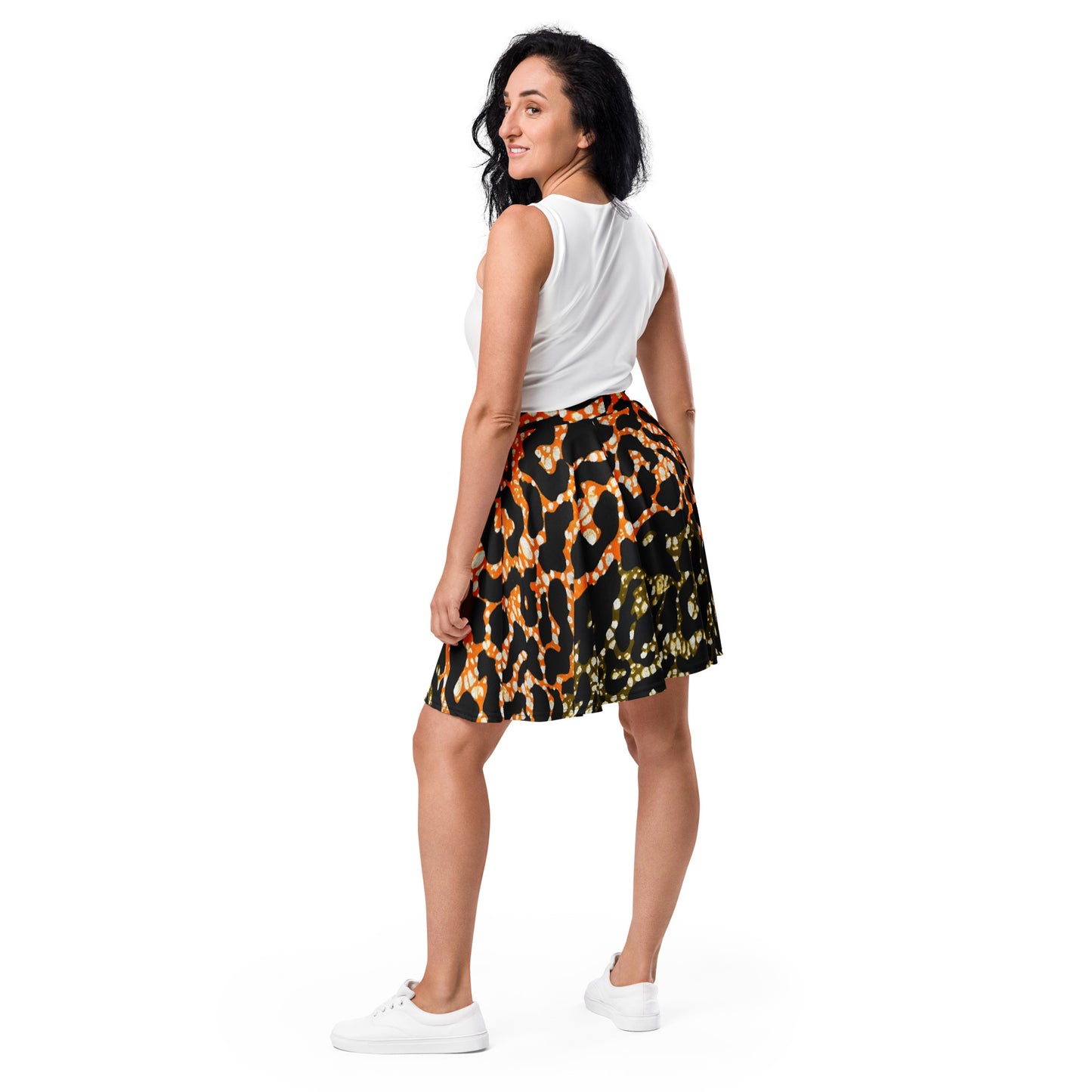 Green Orange Leopard Skater Skirt