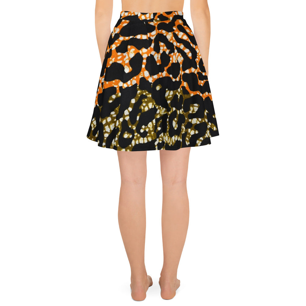 Green Orange Leopard Skater Skirt