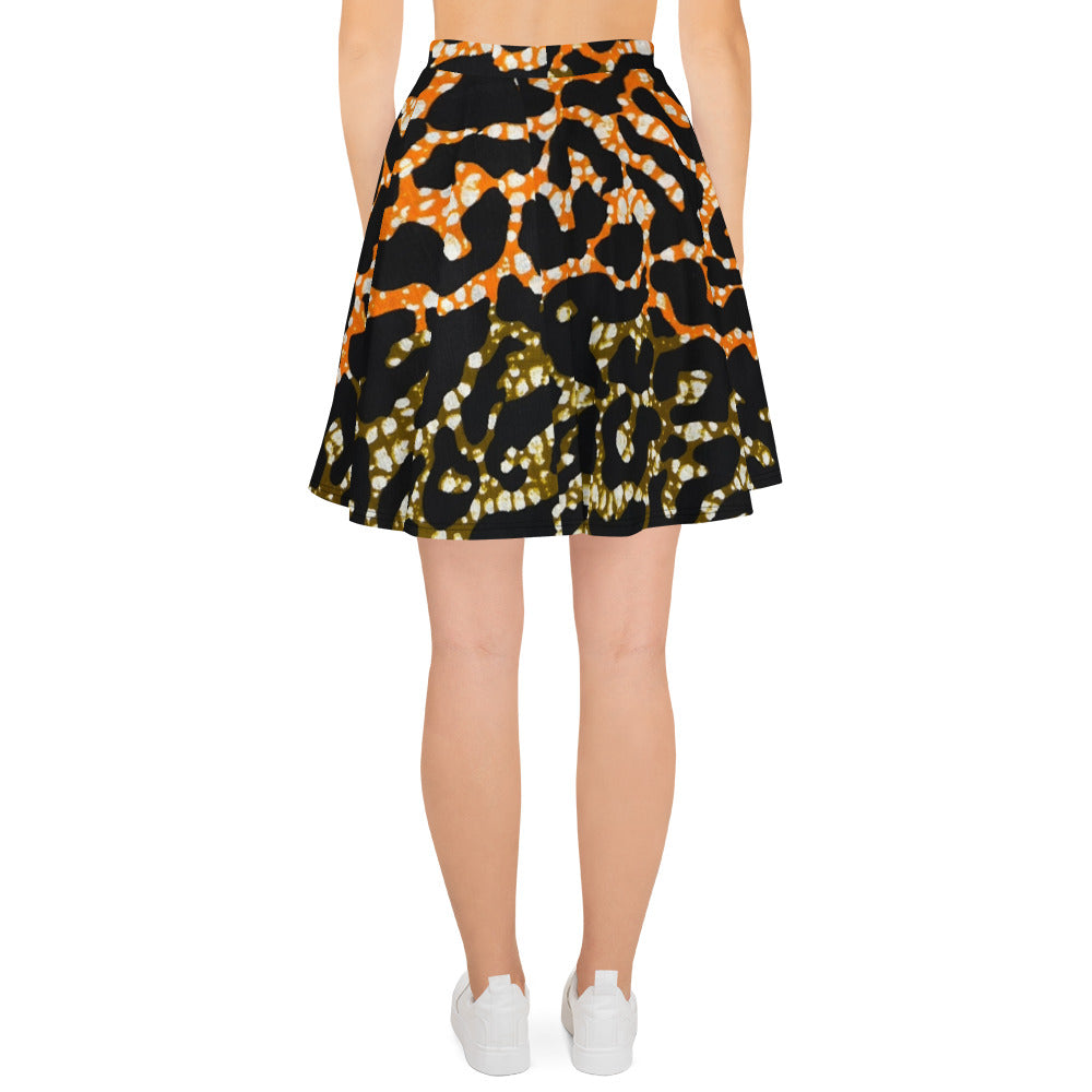 Green Orange Leopard Skater Skirt