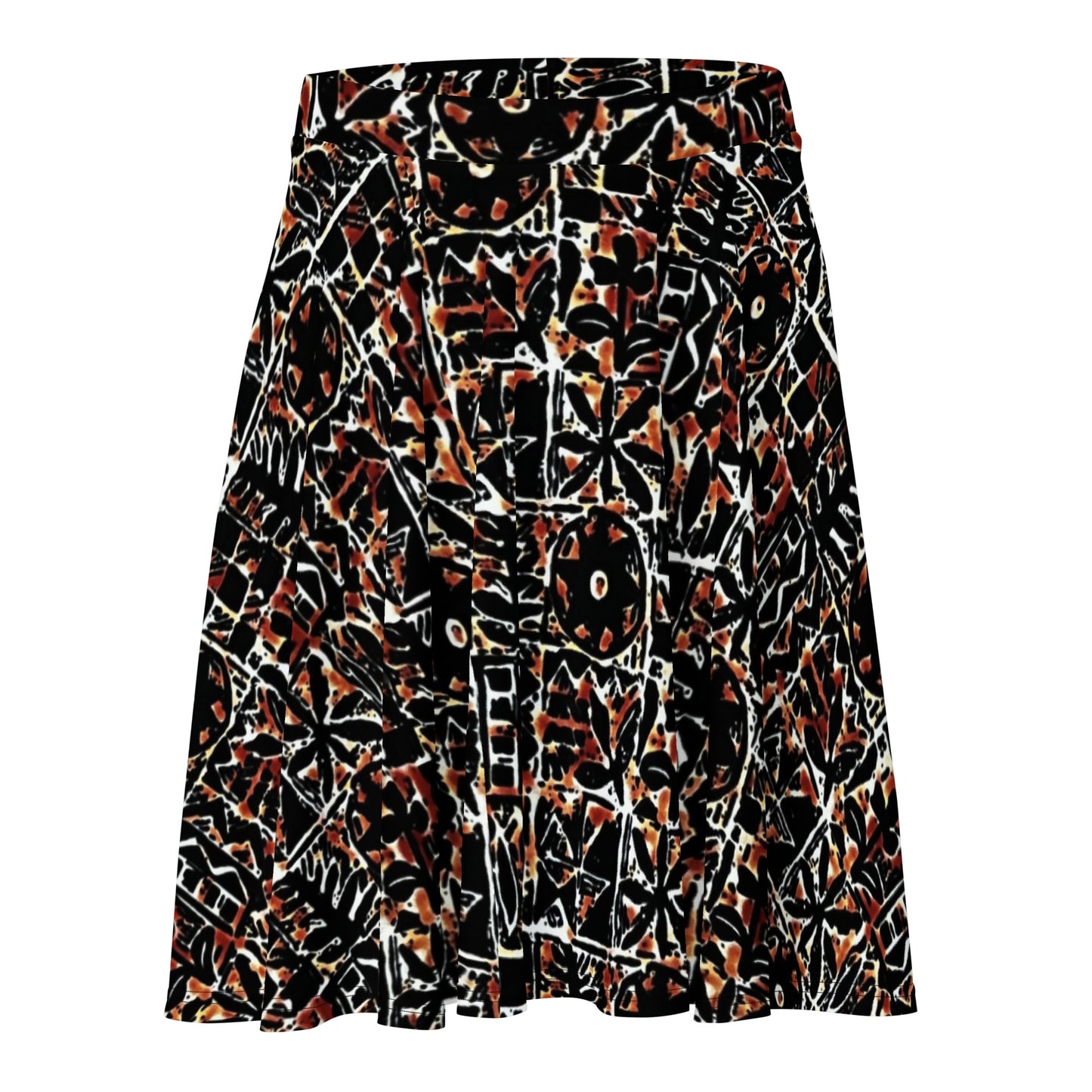 Red Black Abstract Adire Ankara Skater Skirt