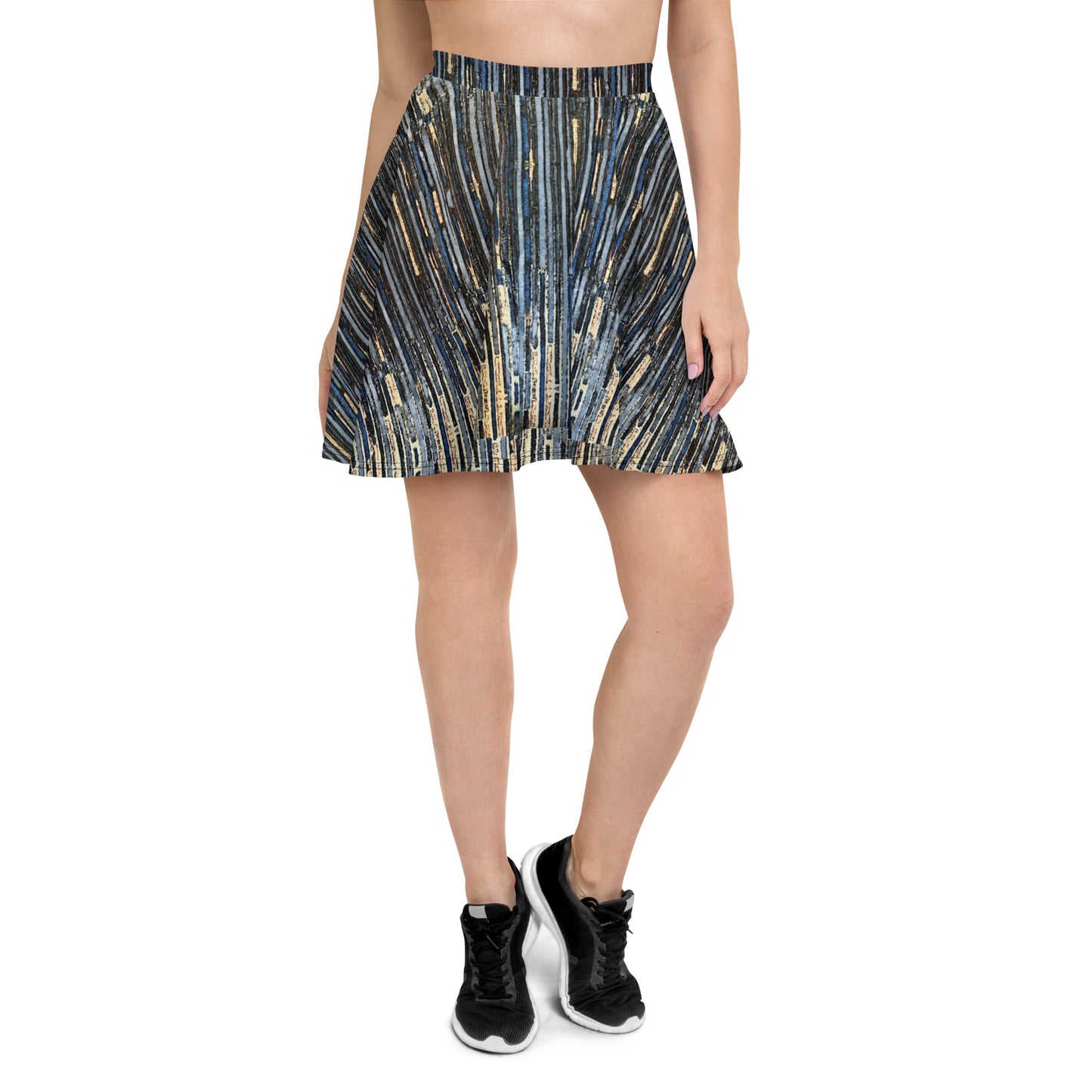 Blue Peach Stripes Ankara Skater Skirt