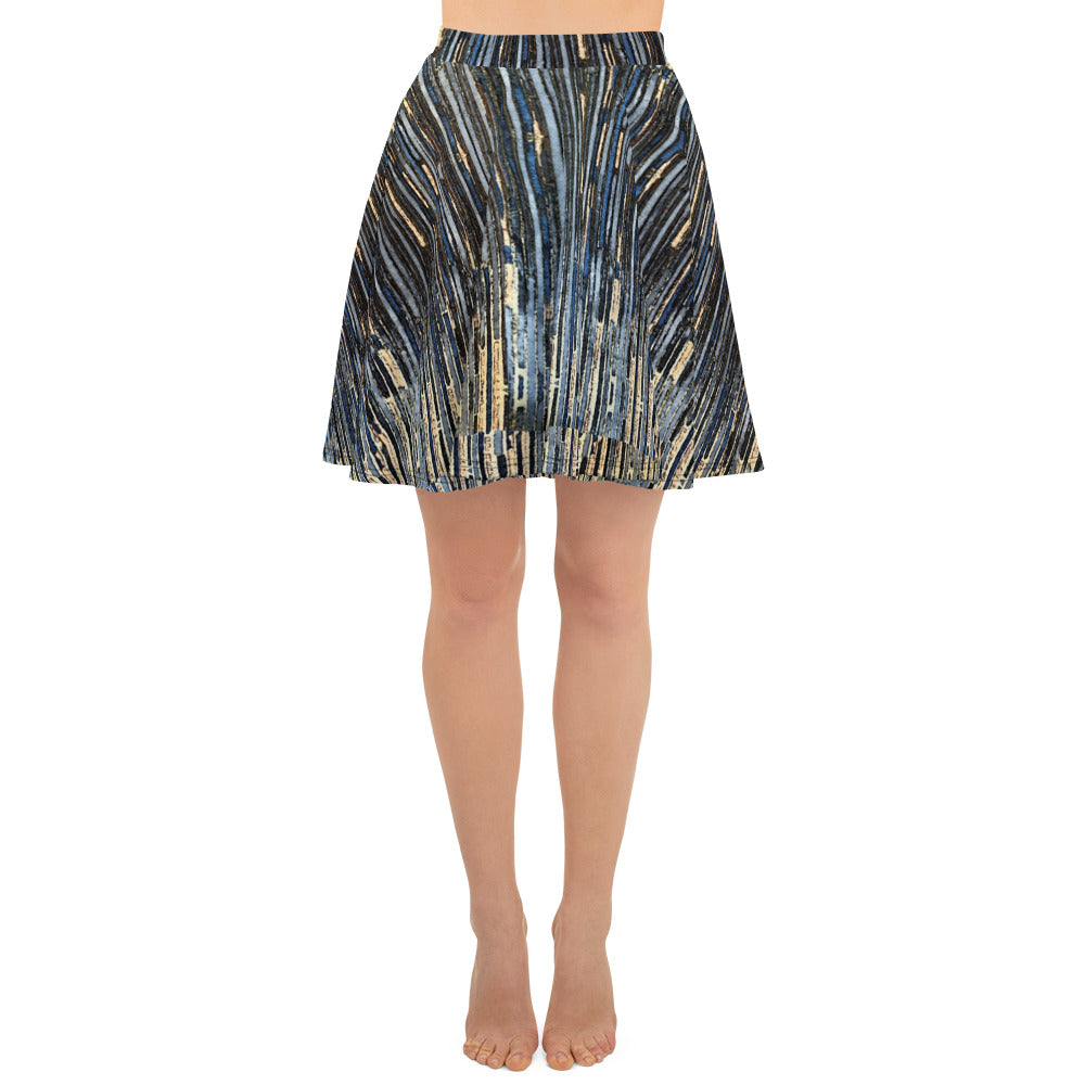 Blue Peach Stripes Ankara Skater Skirt