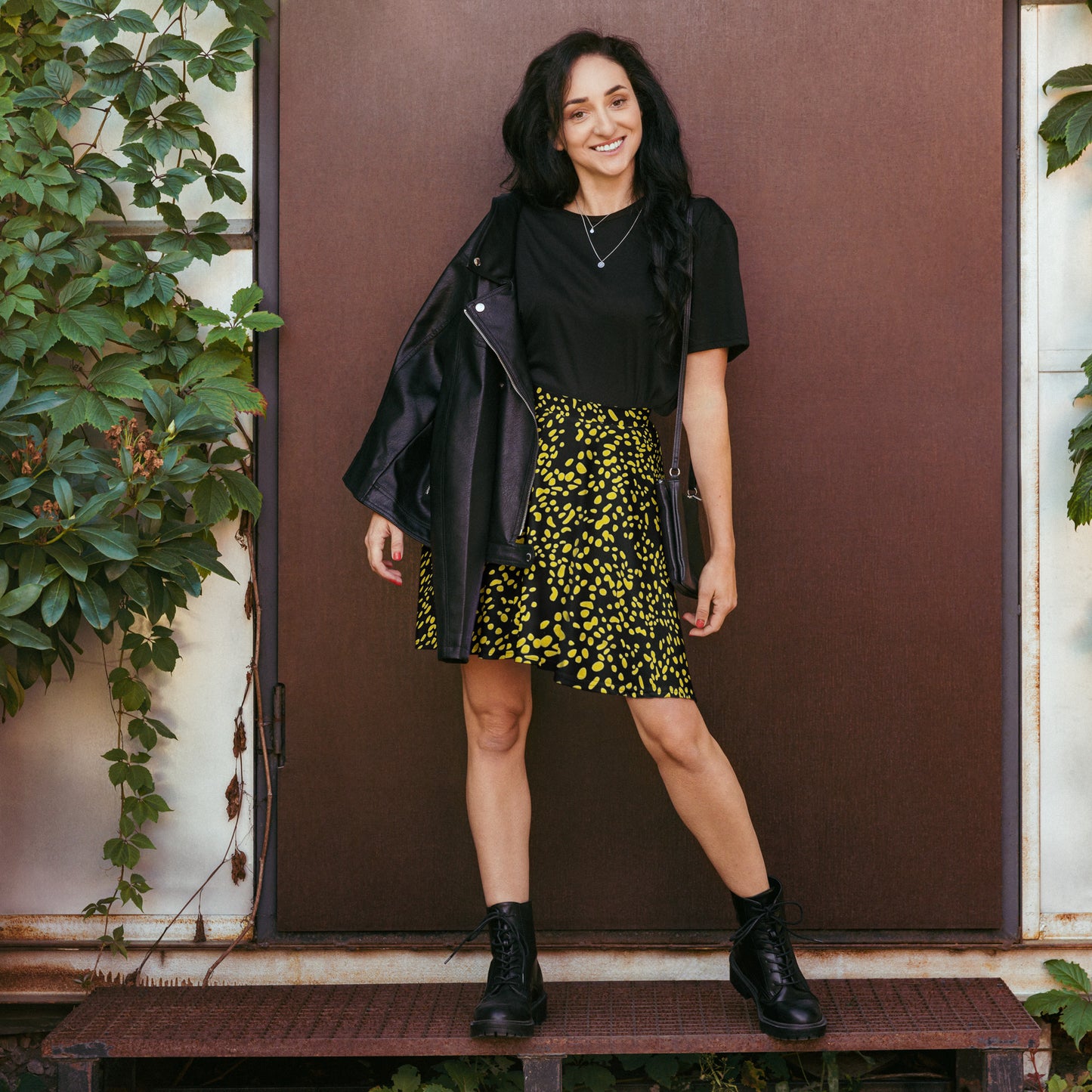 Yellow Dots Adire Skater Skirt