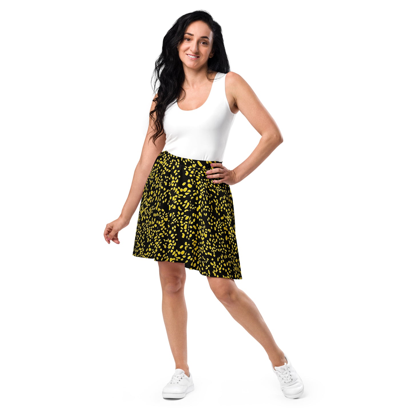 Yellow Dots Adire Skater Skirt