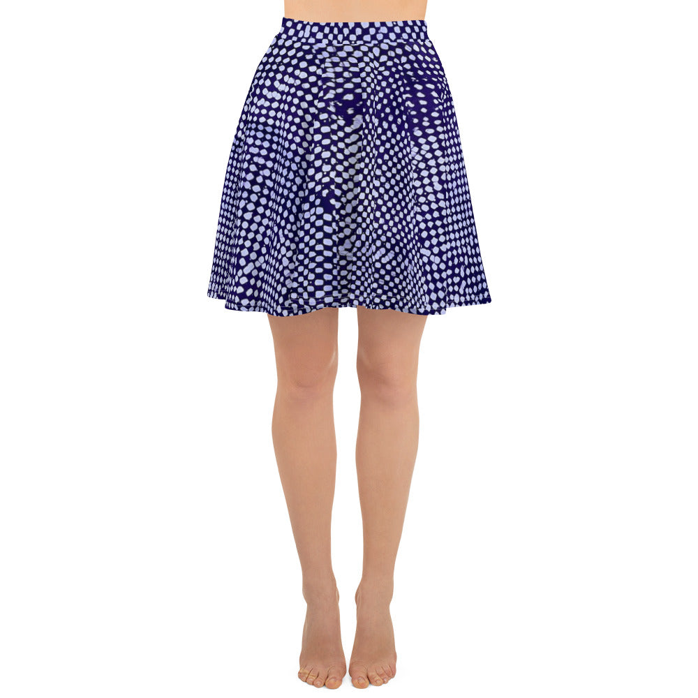 Purple & White Polka Dots Adire Skater Skirt