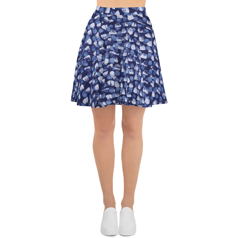 Blue Dotted Adire Skater Skirt