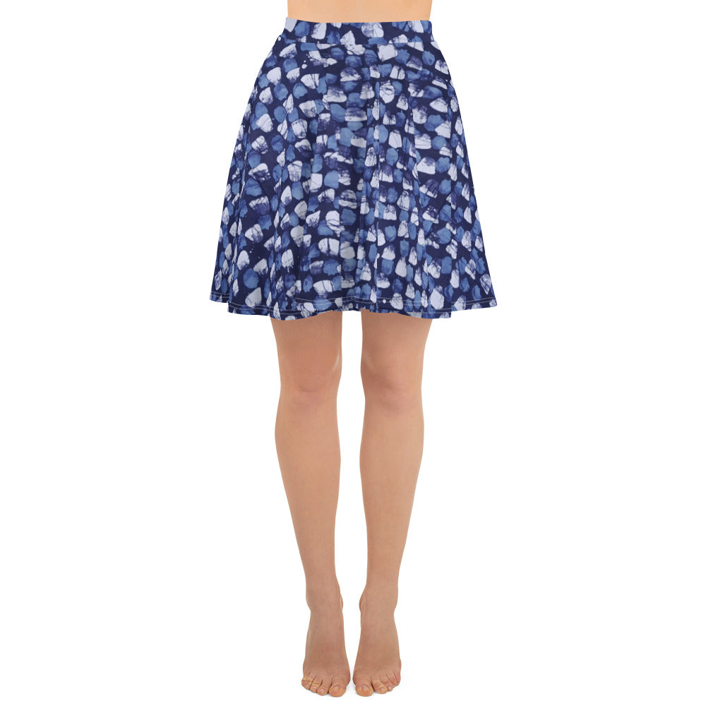 Blue Dotted Adire Skater Skirt