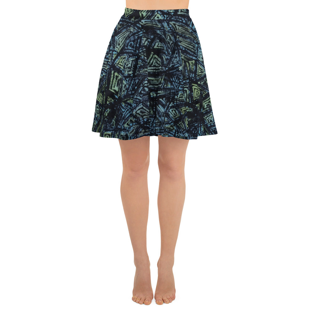 Indigo Green Turquoise Adire Skater Skirt