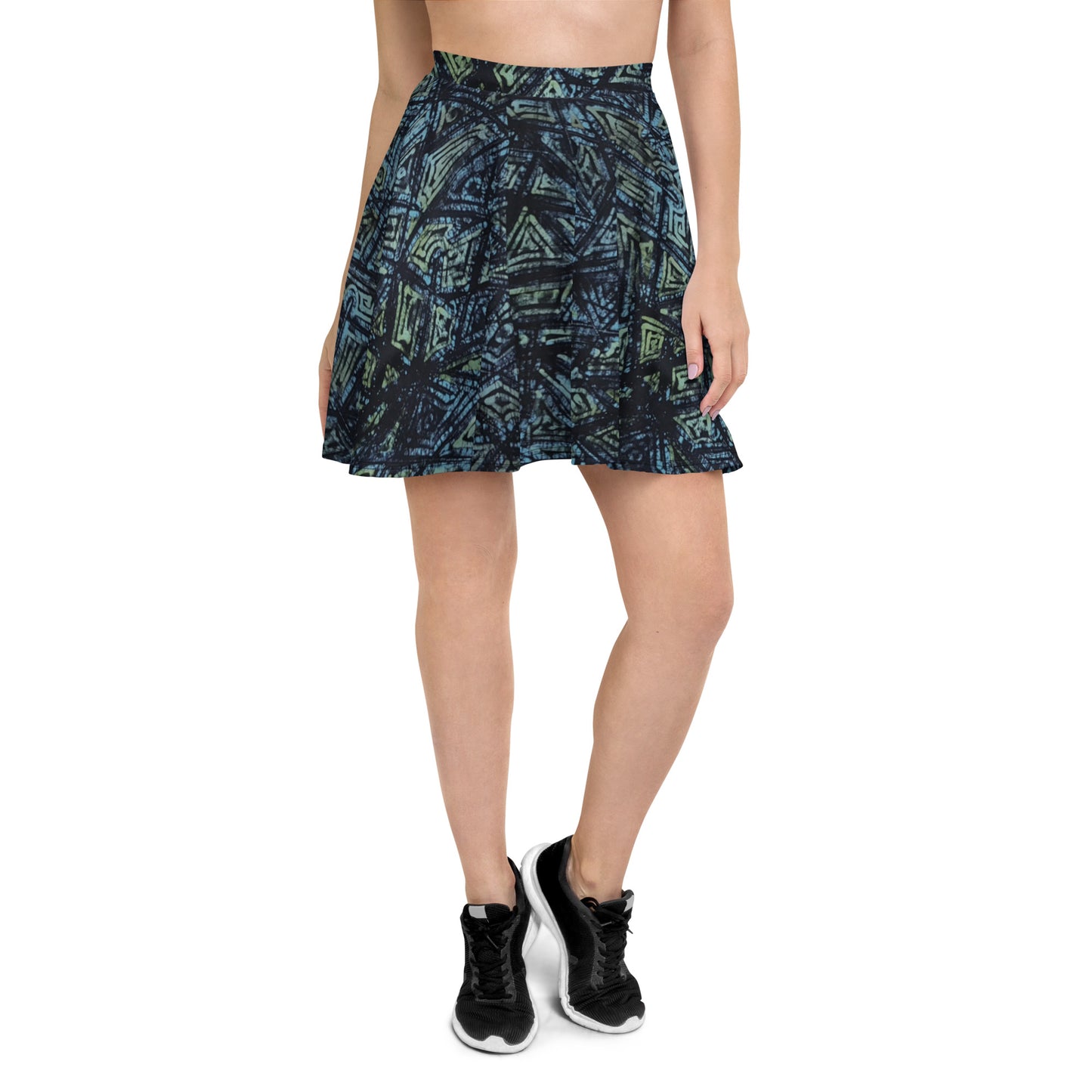 Indigo Green Turquoise Adire Skater Skirt