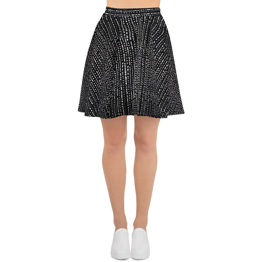 Grey Stripe Adire Skater Skirt