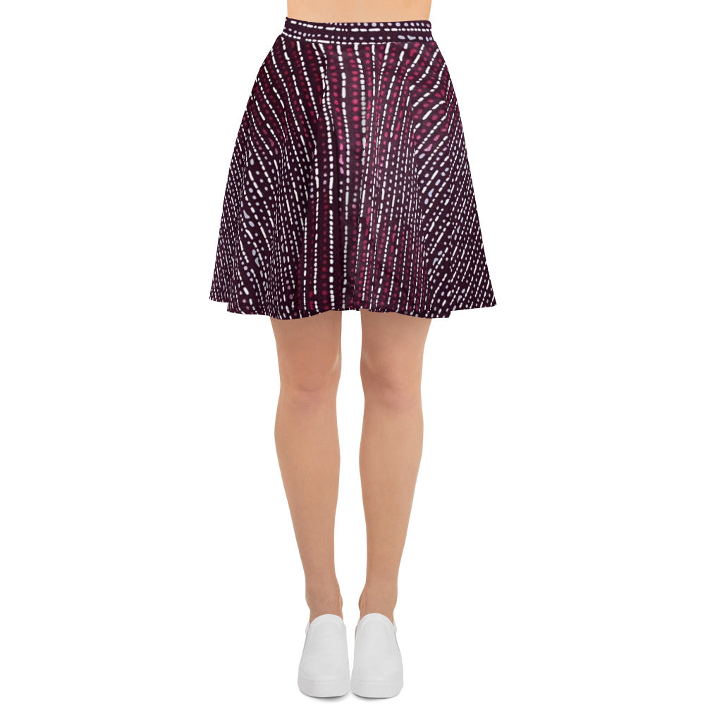 Burgundy Stripe Adire Skater Skirt