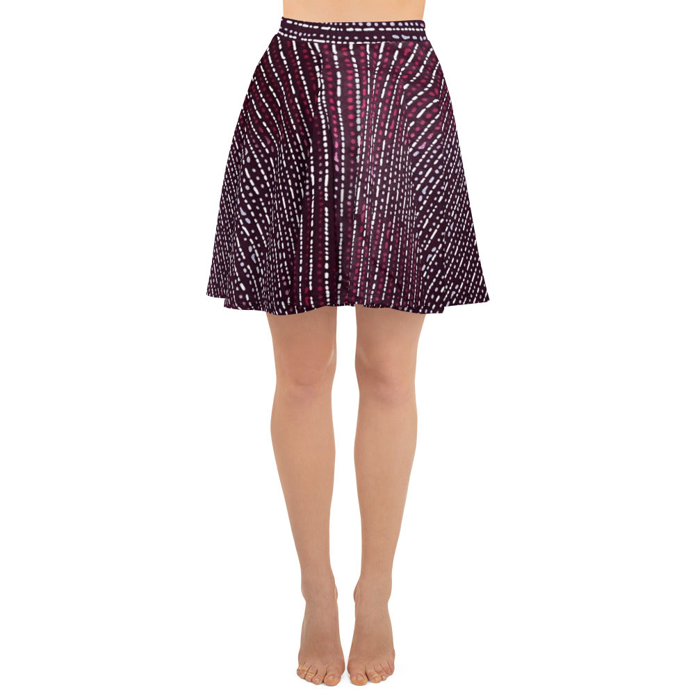 Burgundy Stripe Adire Skater Skirt