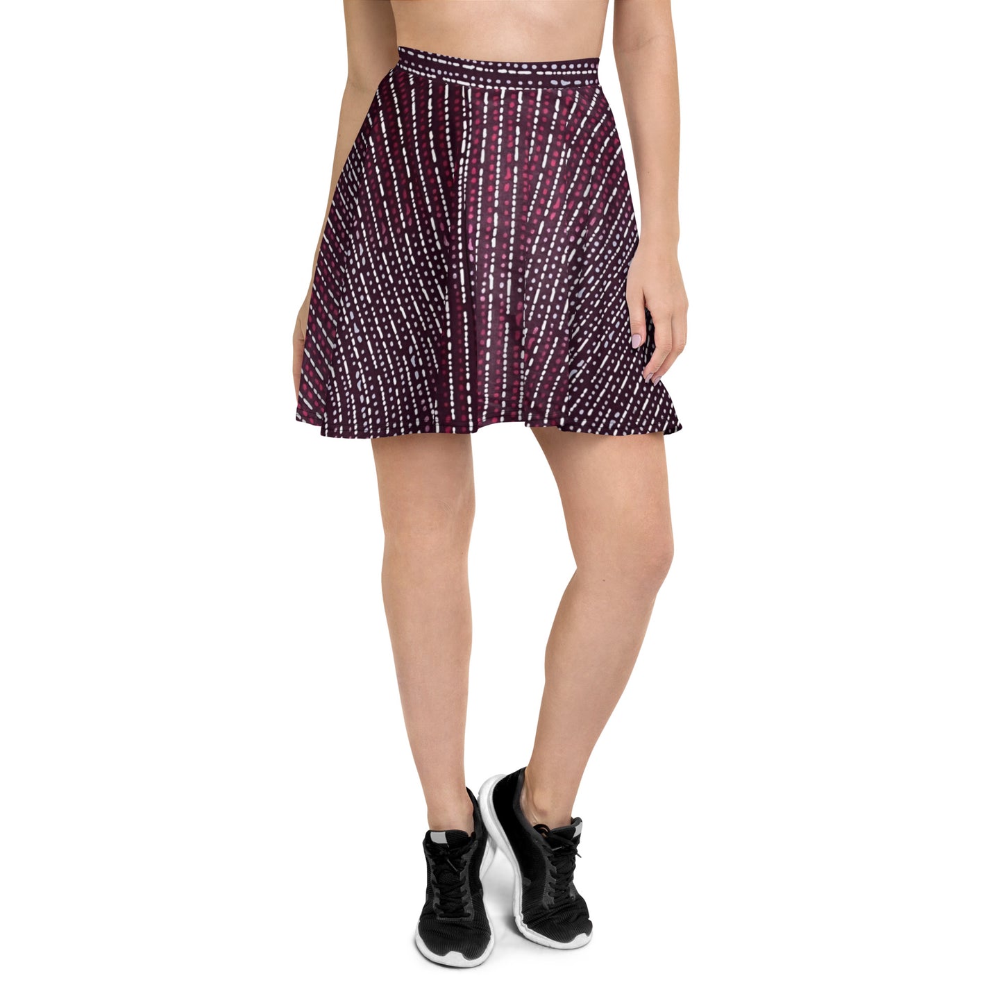 Burgundy Stripe Adire Skater Skirt