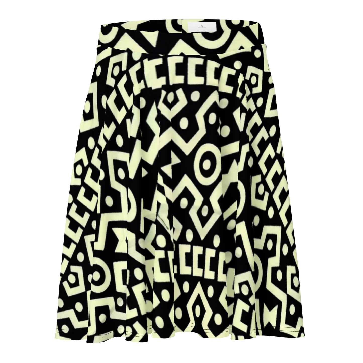 Black Cream Bogolan Ankara Skater Skirt