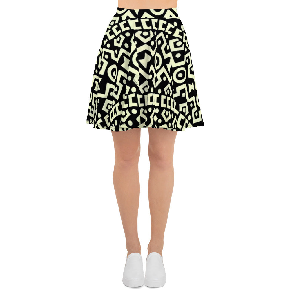 Black Cream Bogolan Ankara Skater Skirt