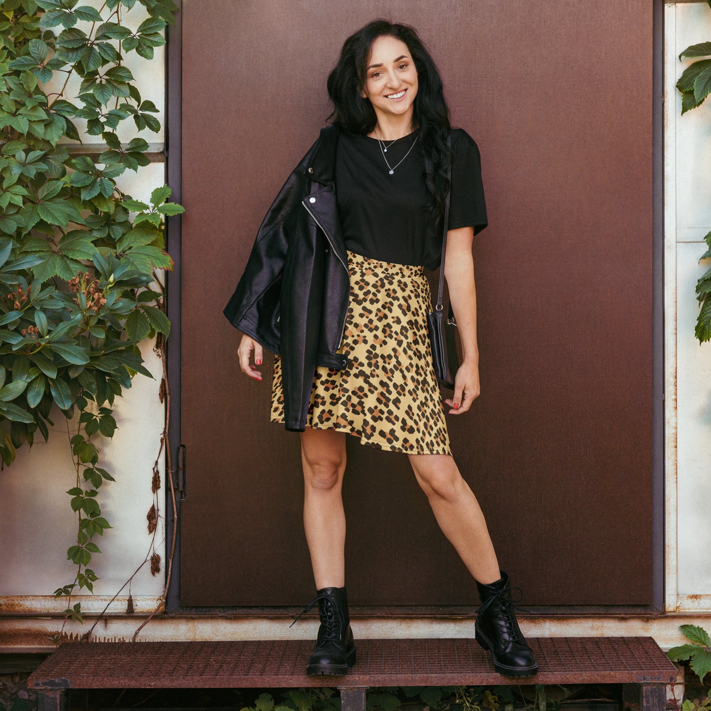 Brown Leopard Skater Skirt