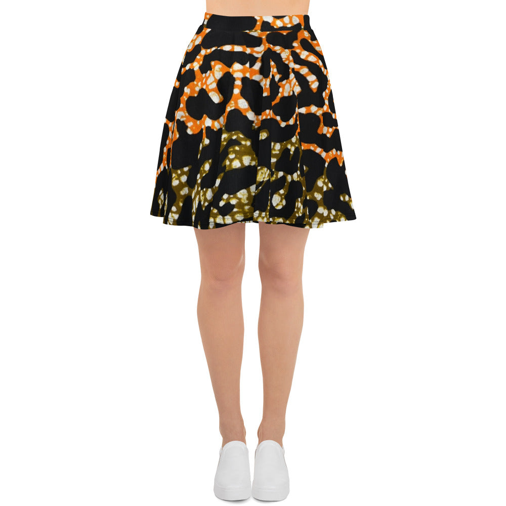 Green Orange Leopard Skater Skirt