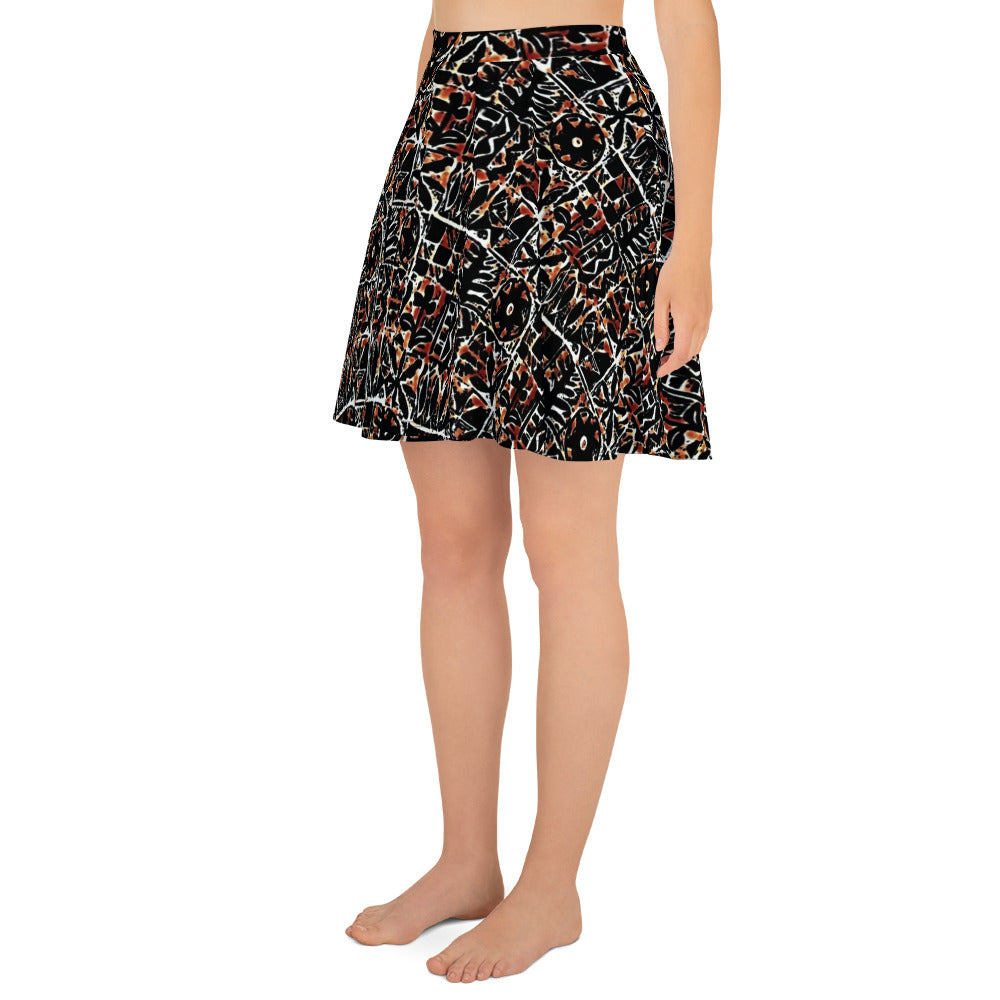 Red Black Abstract Adire Ankara Skater Skirt