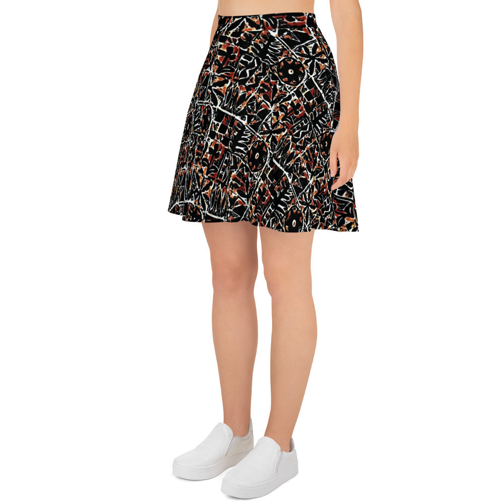 Red Black Abstract Adire Ankara Skater Skirt