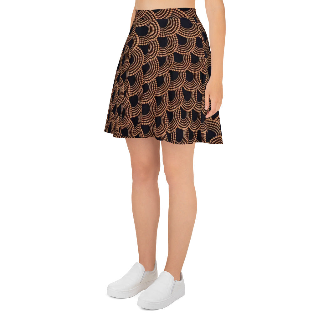 Brown Abstract Ankara Skater Skirt