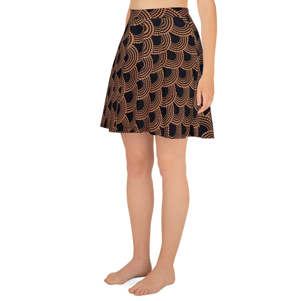 Brown Abstract Ankara Skater Skirt