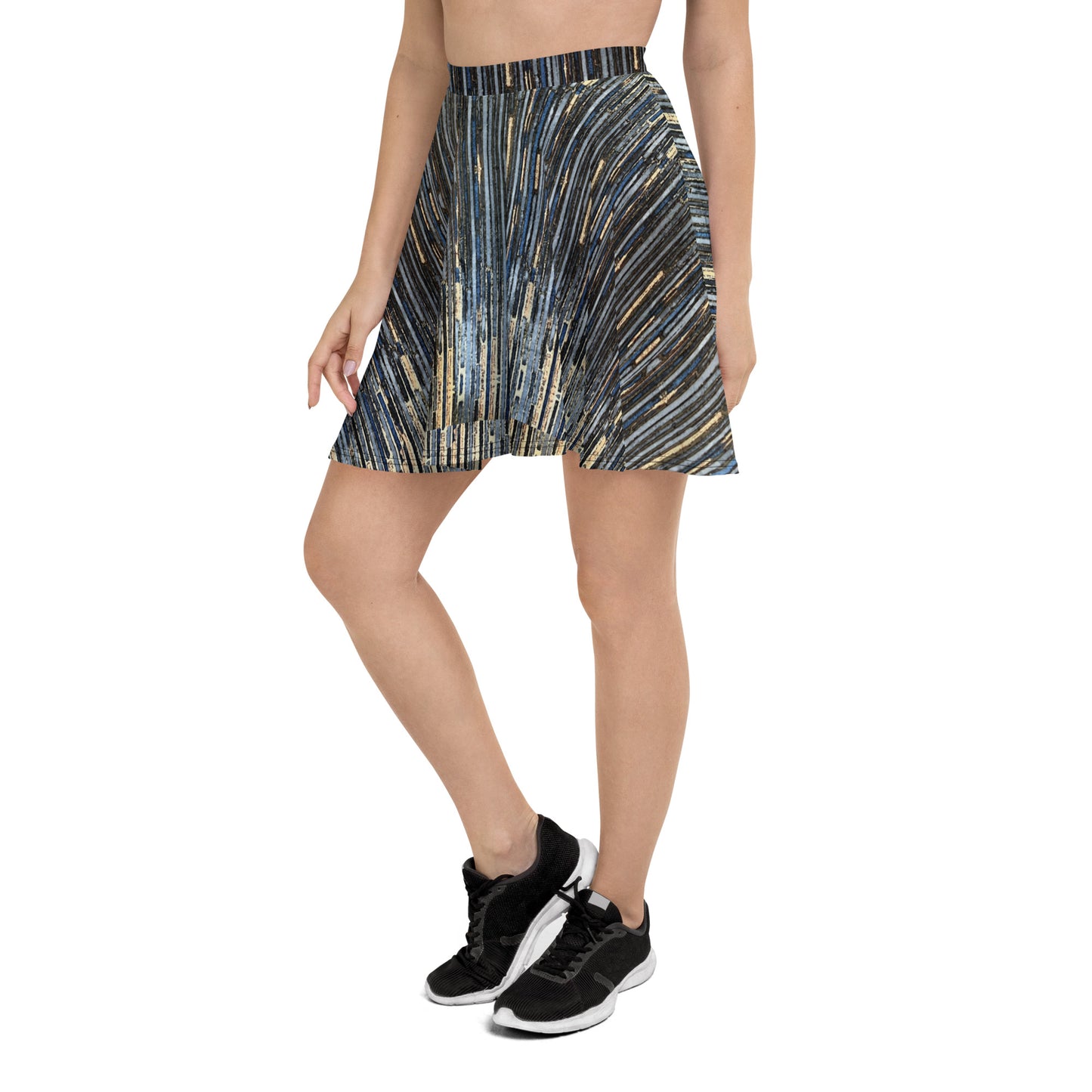 Blue Peach Stripes Ankara Skater Skirt