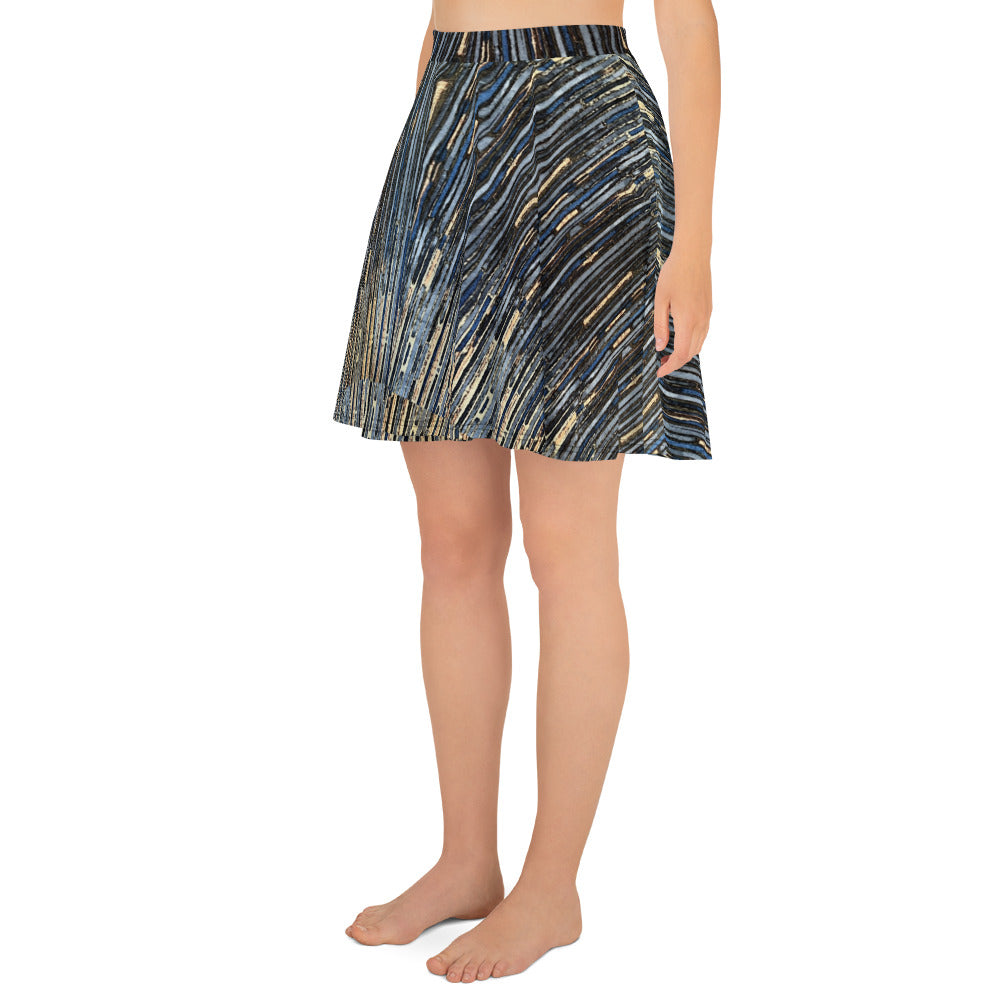 Blue Peach Stripes Ankara Skater Skirt