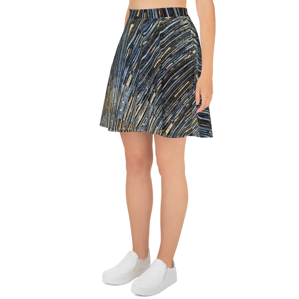 Blue Peach Stripes Ankara Skater Skirt