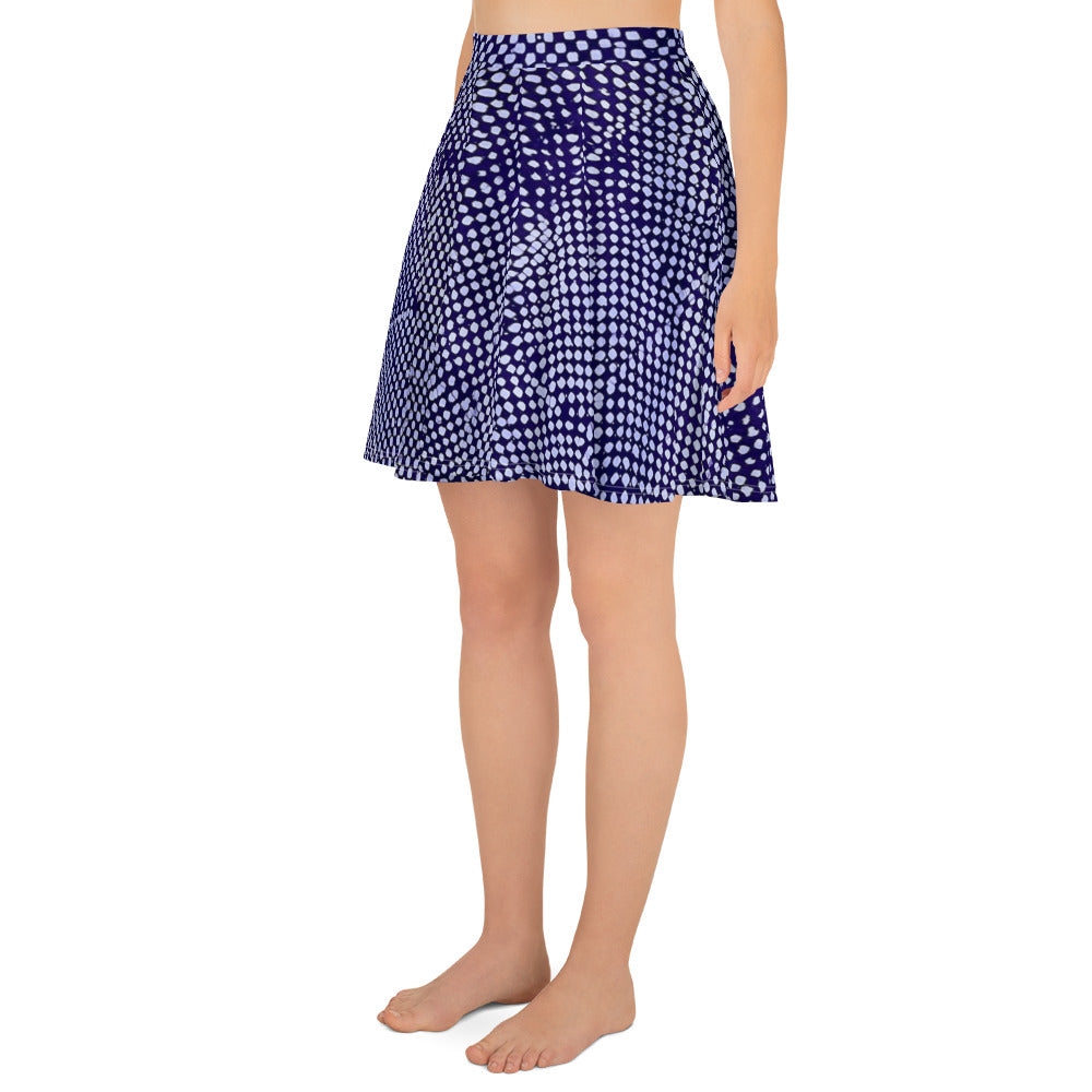 Purple & White Polka Dots Adire Skater Skirt