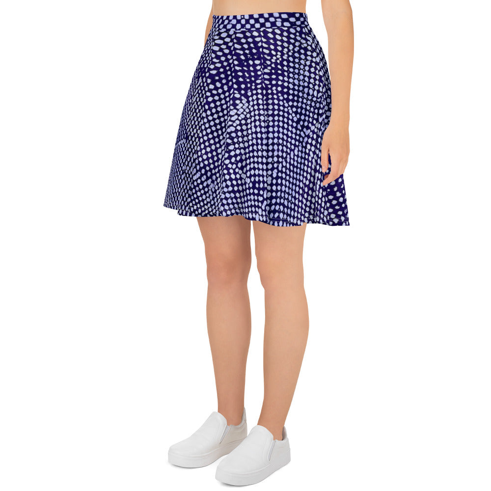 Purple & White Polka Dots Adire Skater Skirt