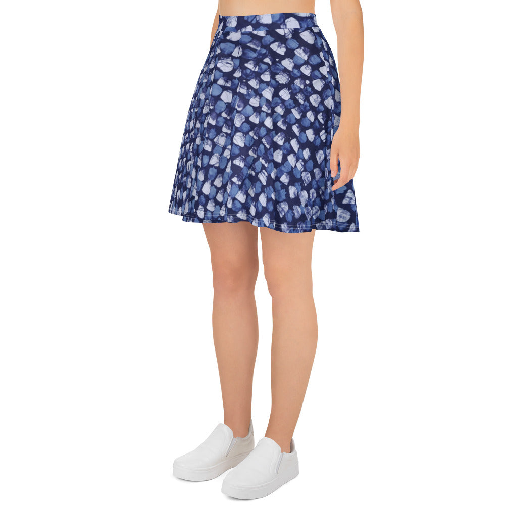 Blue Dotted Adire Skater Skirt