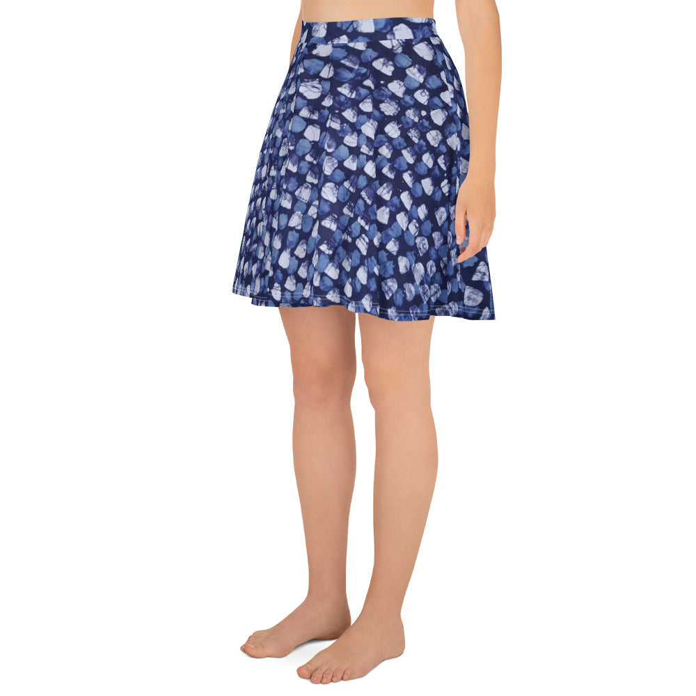 Blue Dotted Adire Skater Skirt