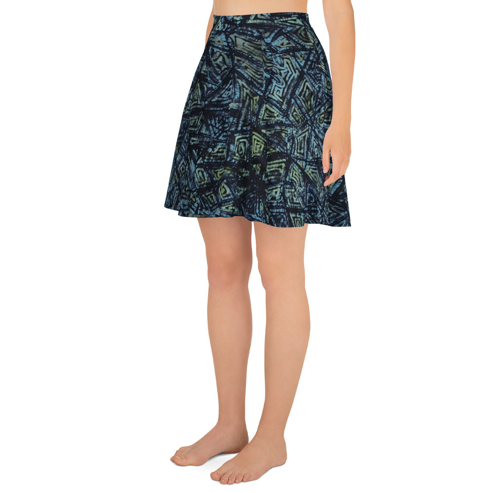 Indigo Green Turquoise Adire Skater Skirt