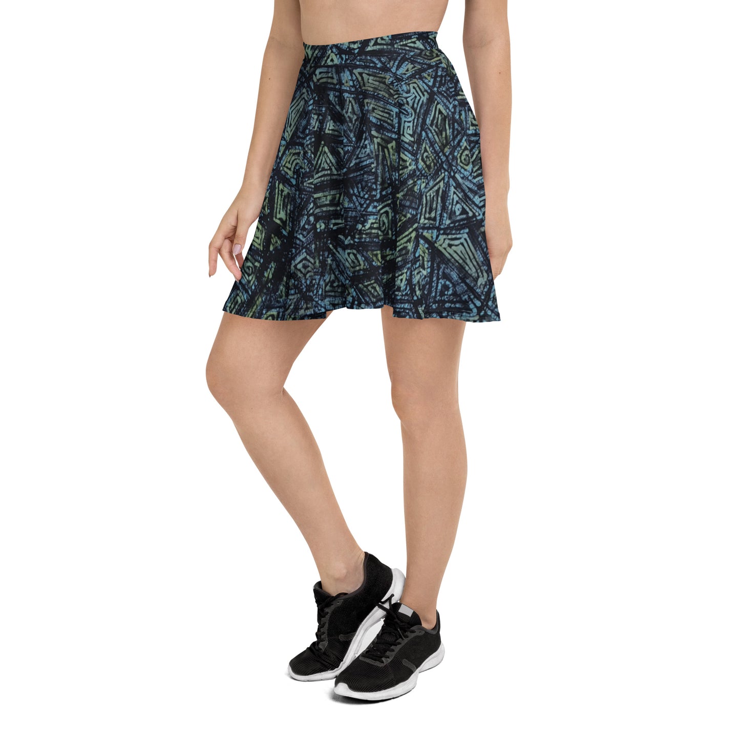 Indigo Green Turquoise Adire Skater Skirt