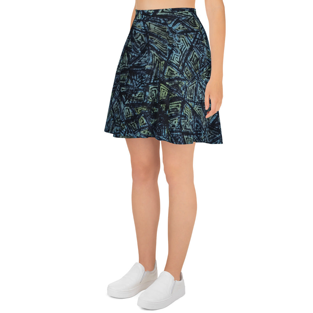 Indigo Green Turquoise Adire Skater Skirt