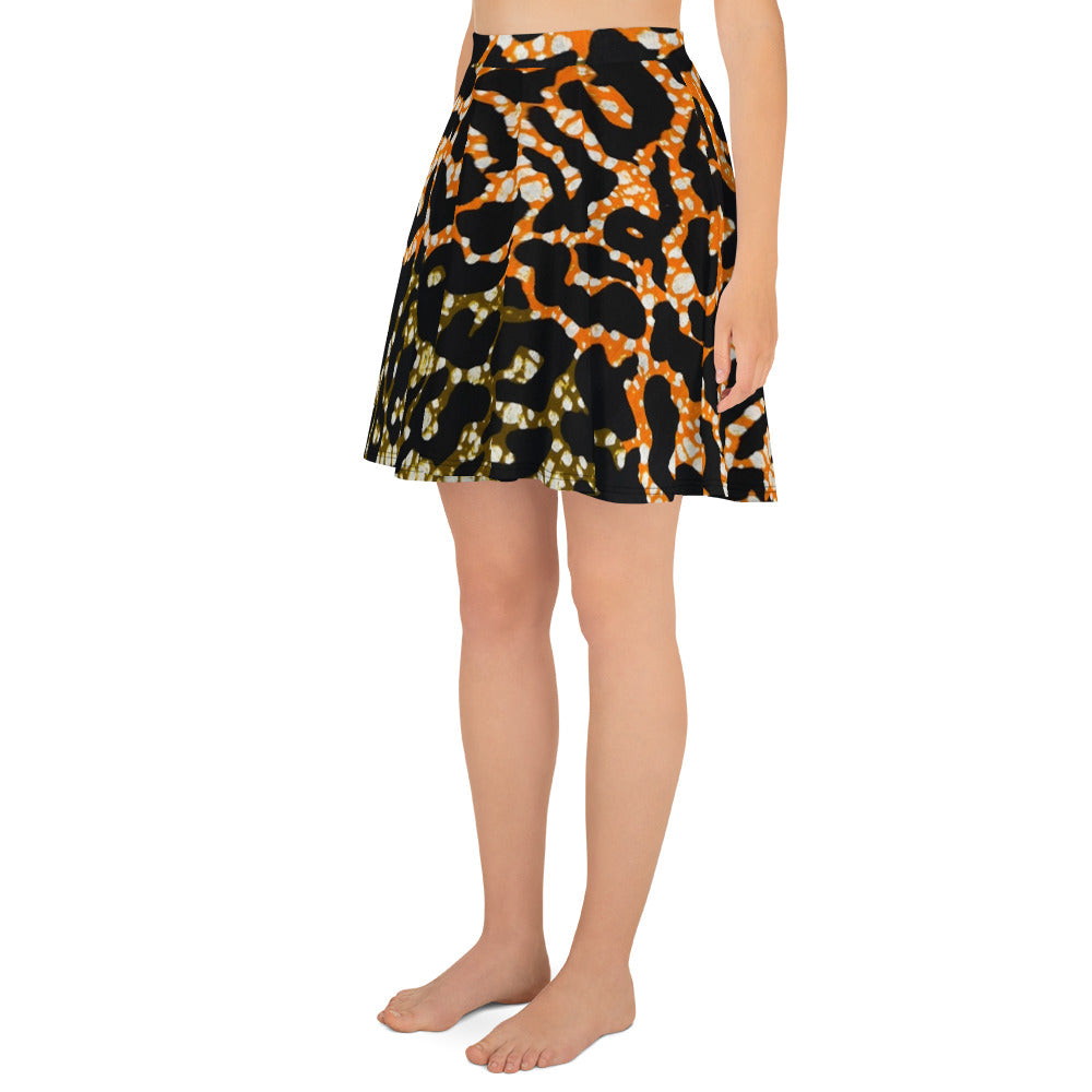 Green Orange Leopard Skater Skirt