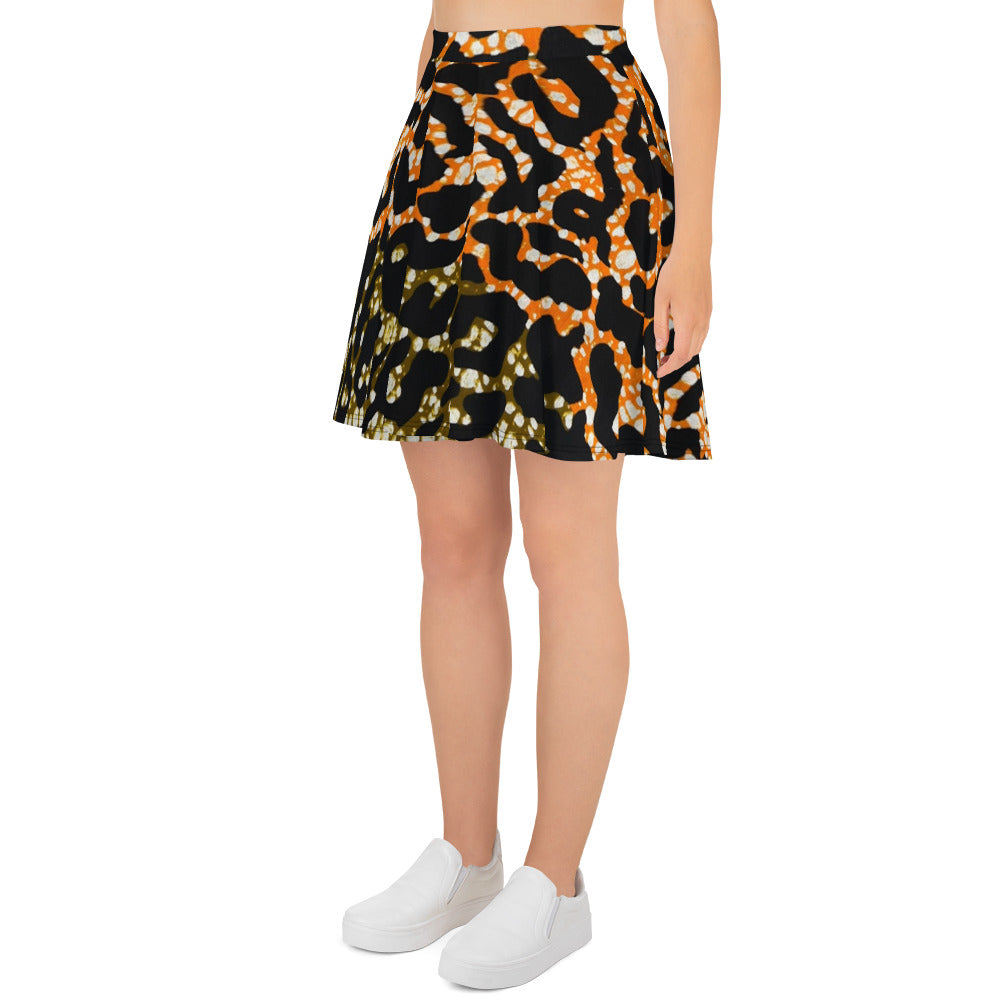 Green Orange Leopard Skater Skirt