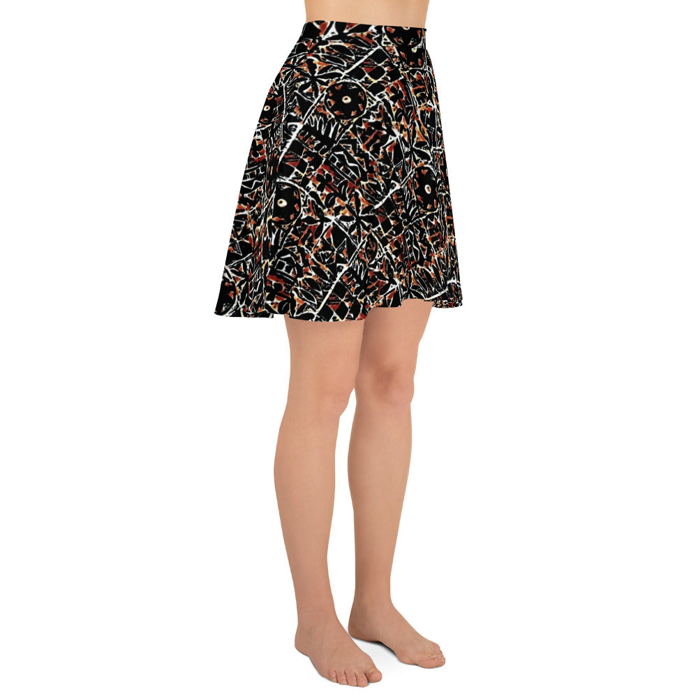 Red Black Abstract Adire Ankara Skater Skirt