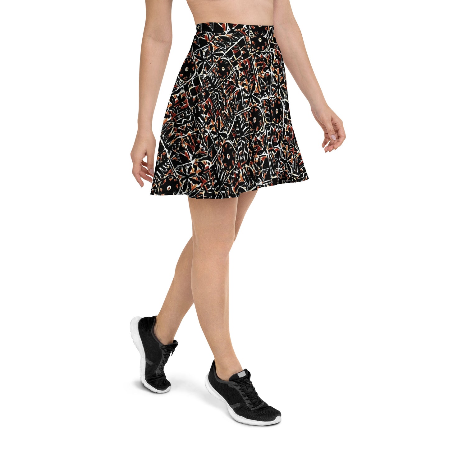 Red Black Abstract Adire Ankara Skater Skirt