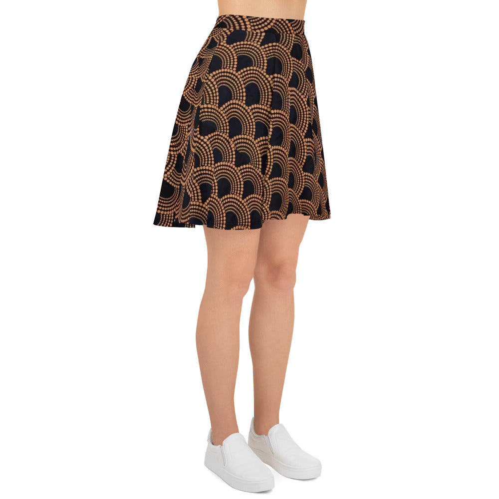 Brown Abstract Ankara Skater Skirt