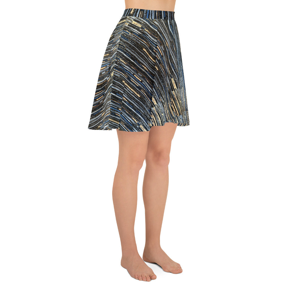 Blue Peach Stripes Ankara Skater Skirt