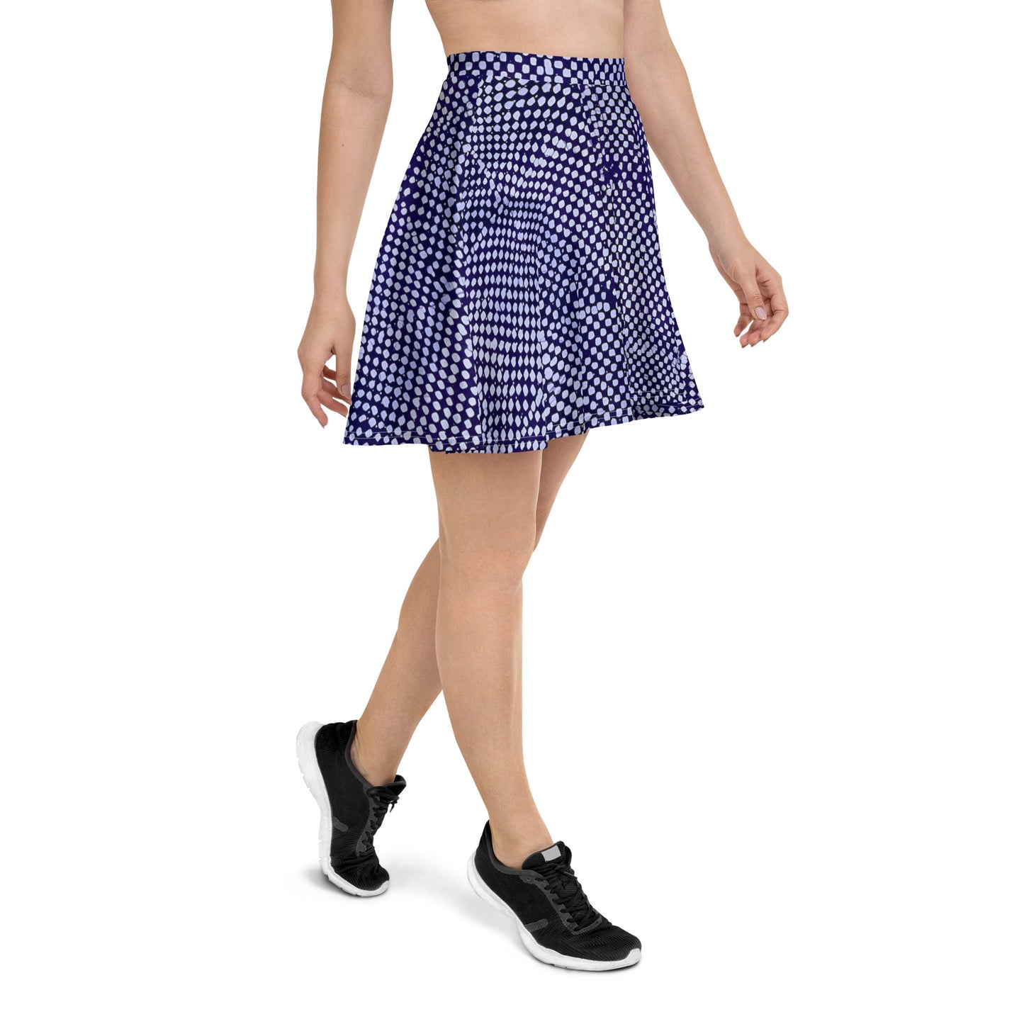 Purple & White Polka Dots Adire Skater Skirt