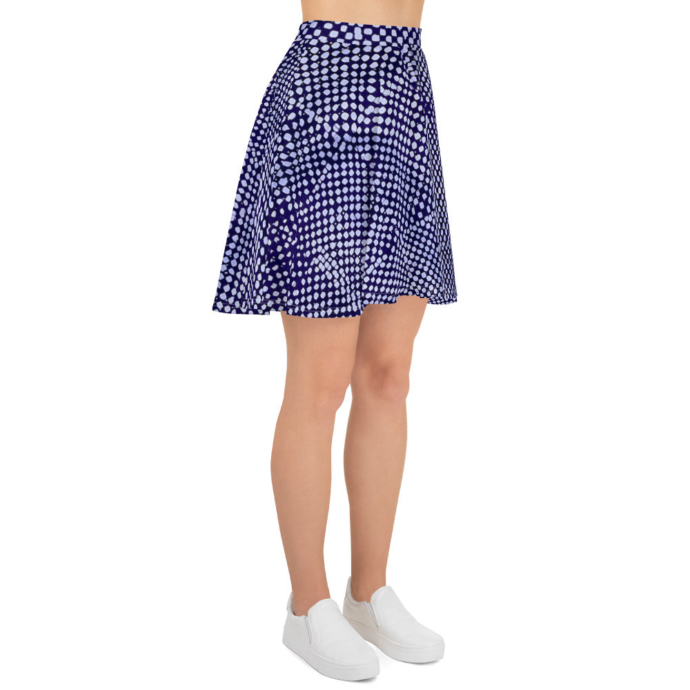 Purple & White Polka Dots Adire Skater Skirt