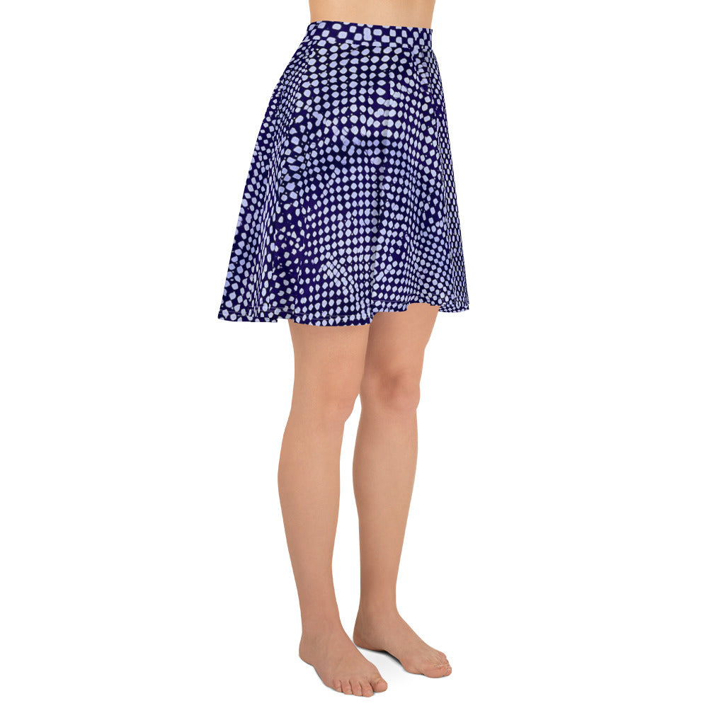 Purple & White Polka Dots Adire Skater Skirt