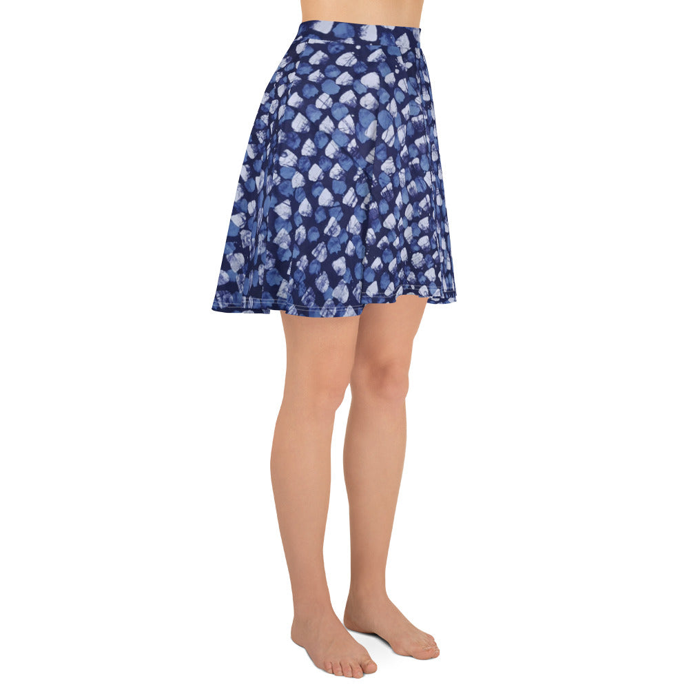 Blue Dotted Adire Skater Skirt