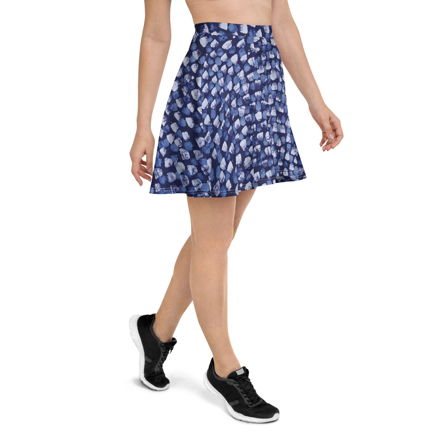 Blue Dotted Adire Skater Skirt