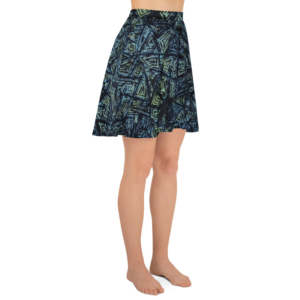 Indigo Green Turquoise Adire Skater Skirt