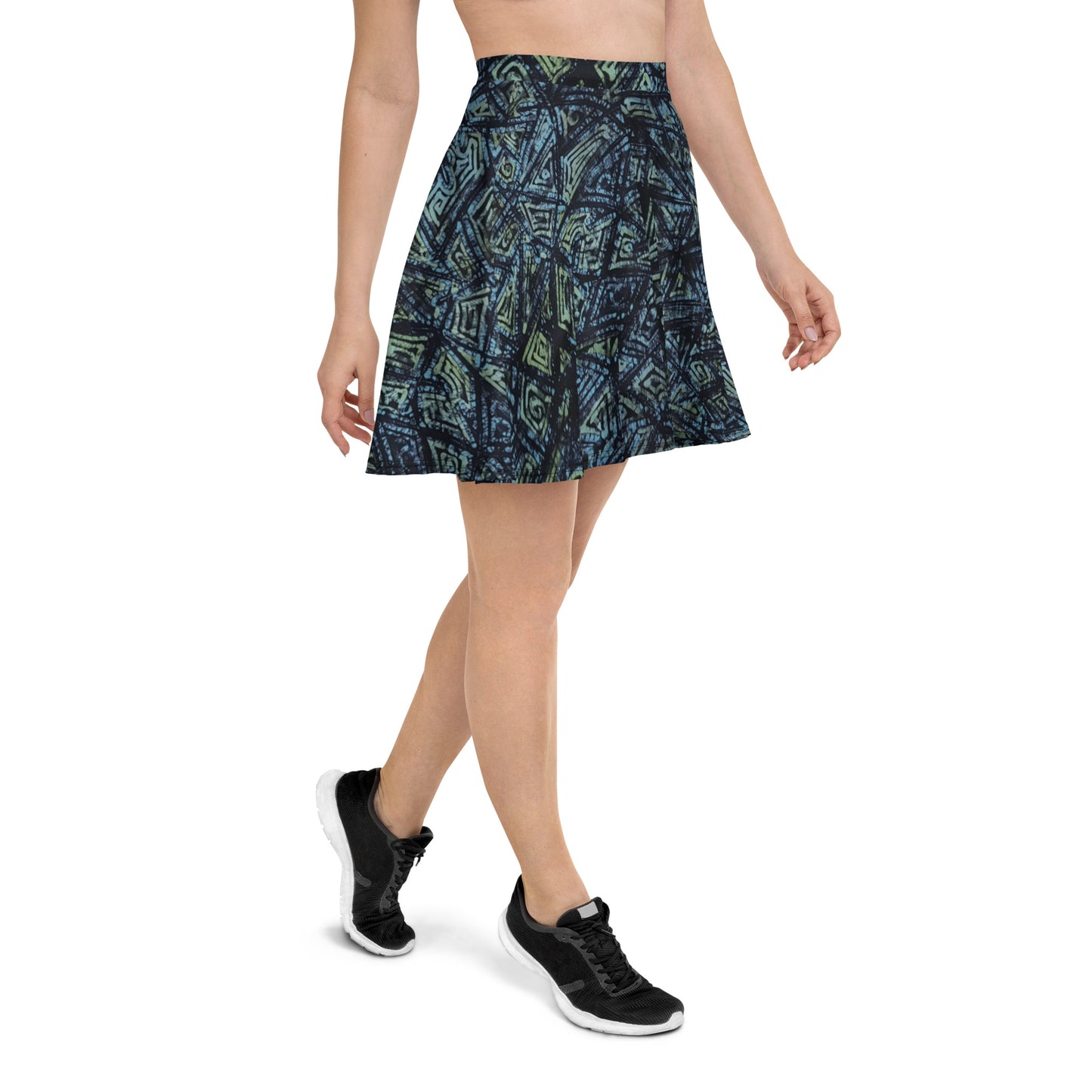 Indigo Green Turquoise Adire Skater Skirt