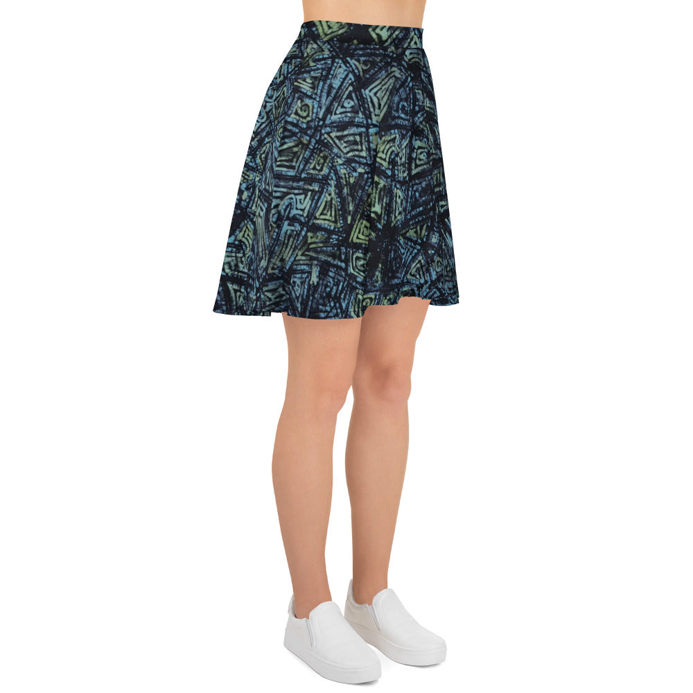 Indigo Green Turquoise Adire Skater Skirt